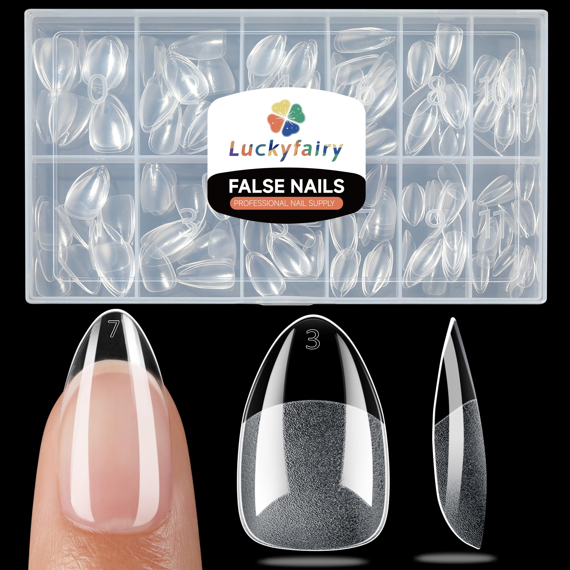 Puntas Luckyfairy almendra corta en gel, ajuste cómodo y aplicación fácil.