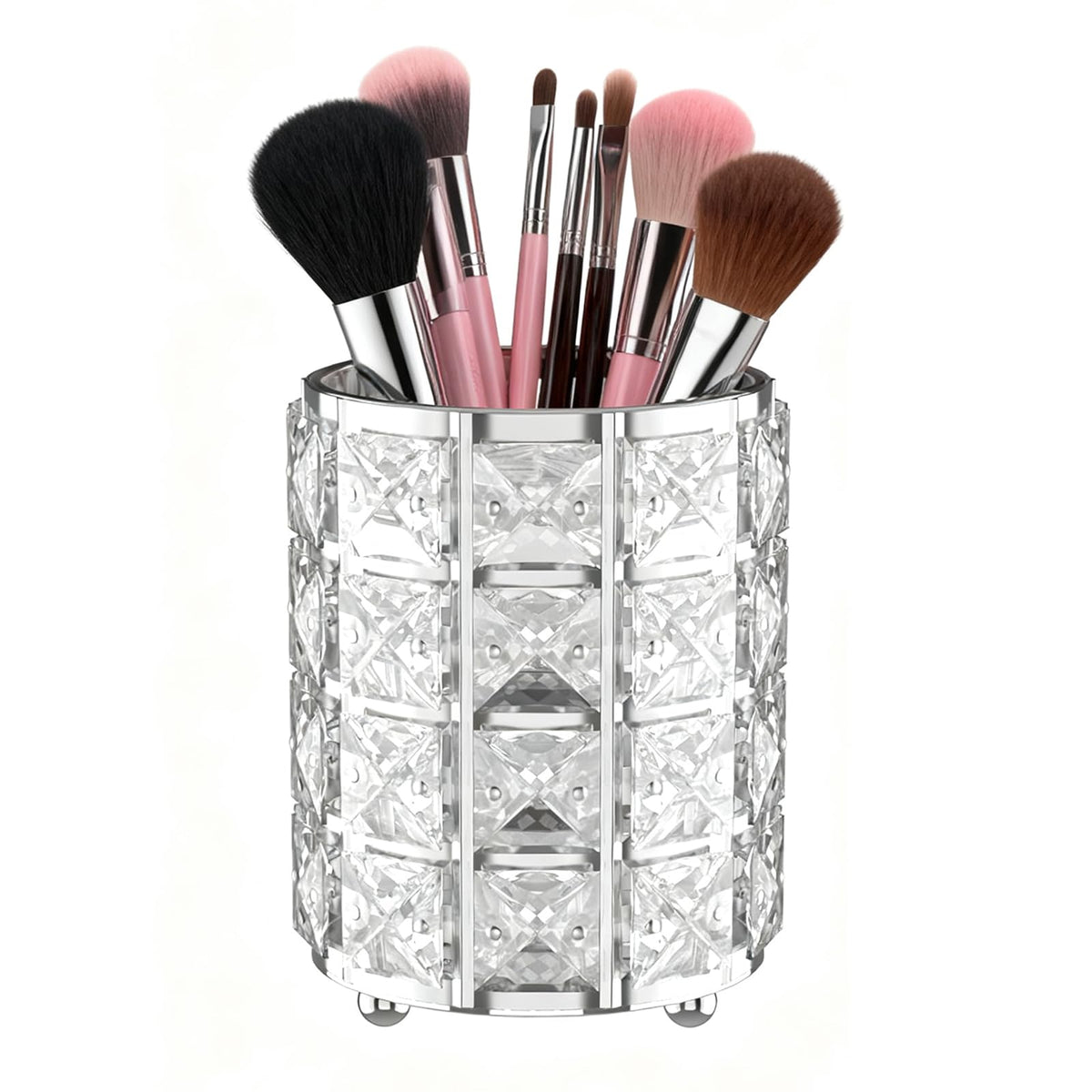 LUGUNU jarrón para brochas con cristal plateado, ideal para tocador.