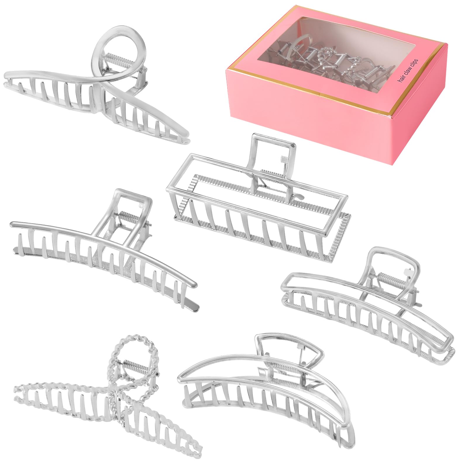 Clips de pelo grandes de metal LUKACY, vista frontal plateada, agarre firme para peinar.