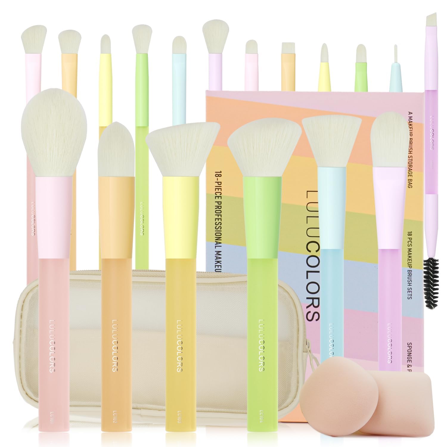 Pinceles lulucolors 18 piezas multicolor en estuche, acabado suave para uso diario.