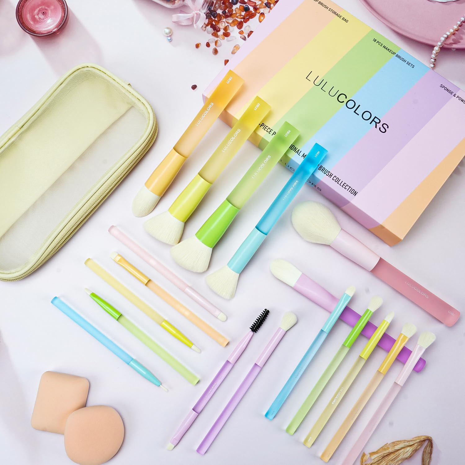 Pinceles lulucolors para rostro y base, aplicación uniforme para un look natural.