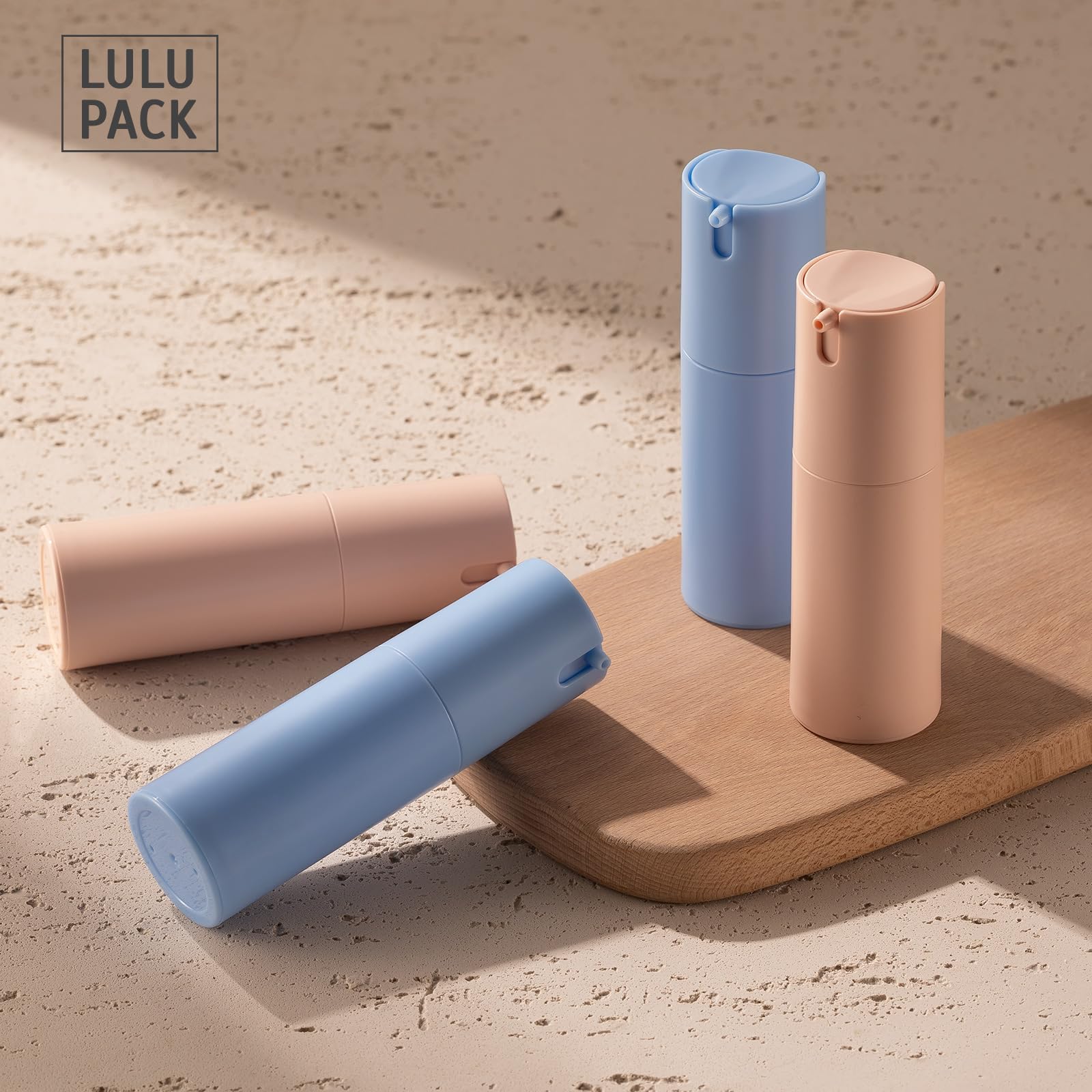 Envases skincare portátiles Lulupack para crema facial y serums.