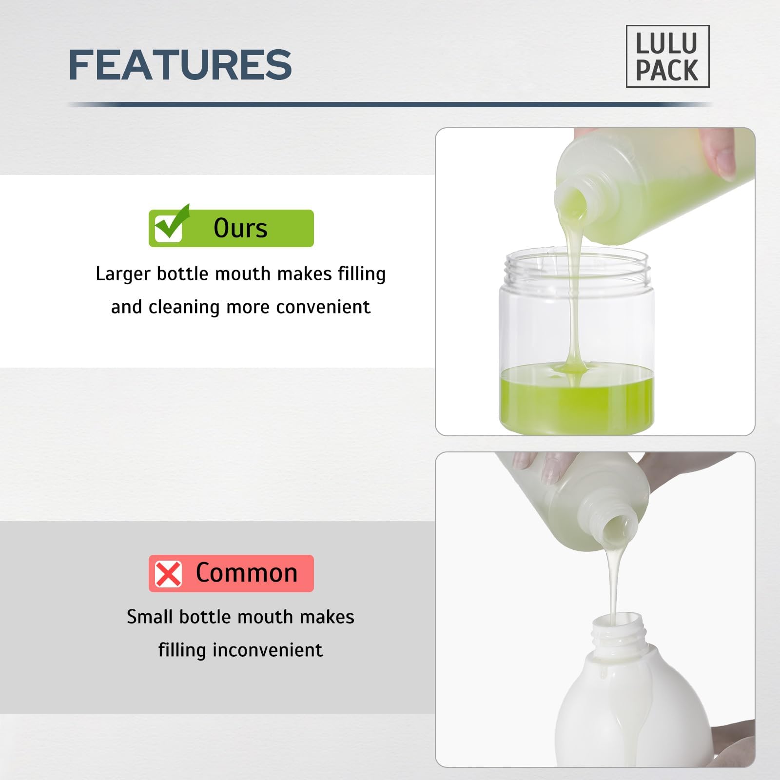 Uso en ducha con Lulupack 250 ml para champú o gel.