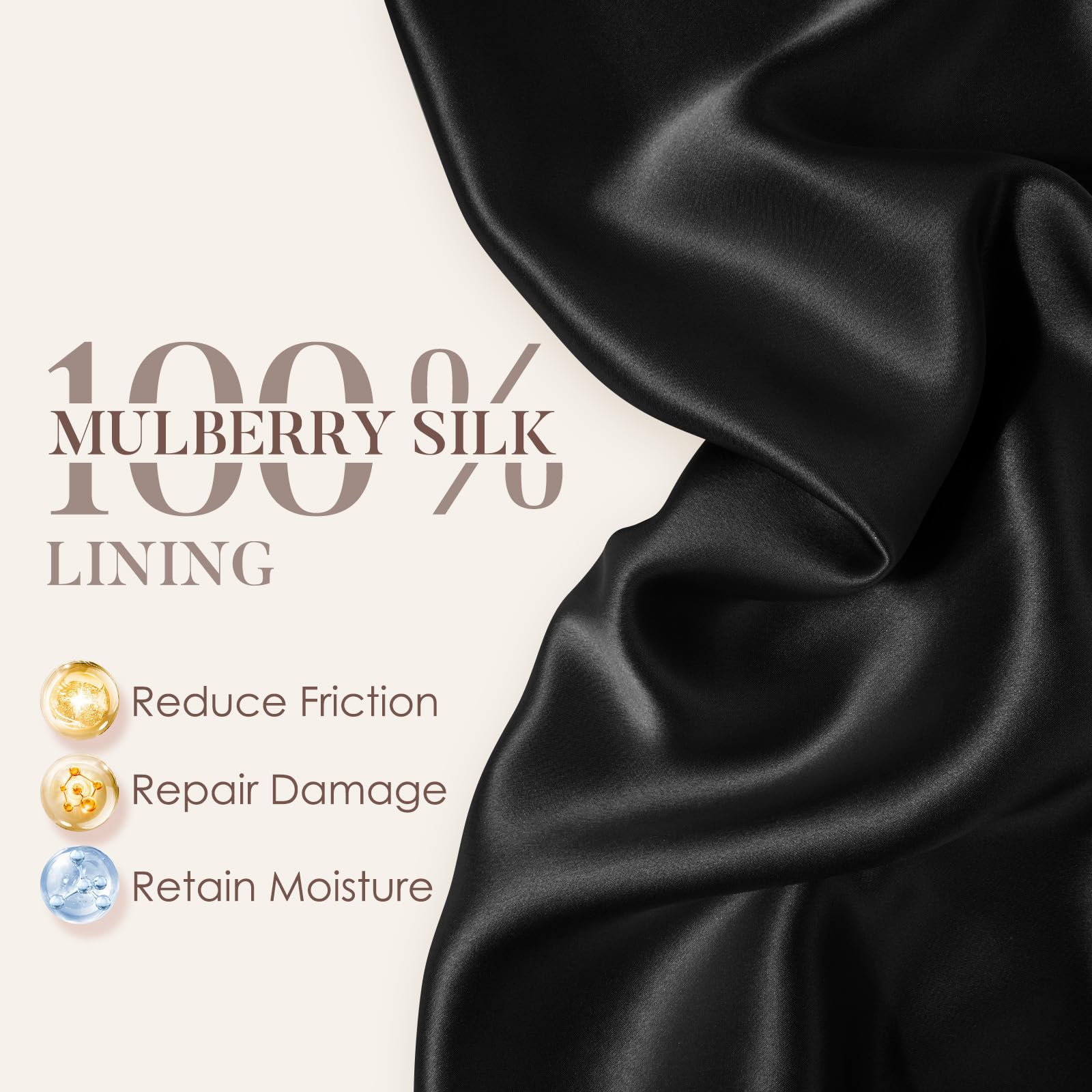 Bonete de seda LULUSILK con ajuste de cinta para evitar deslizamientos.