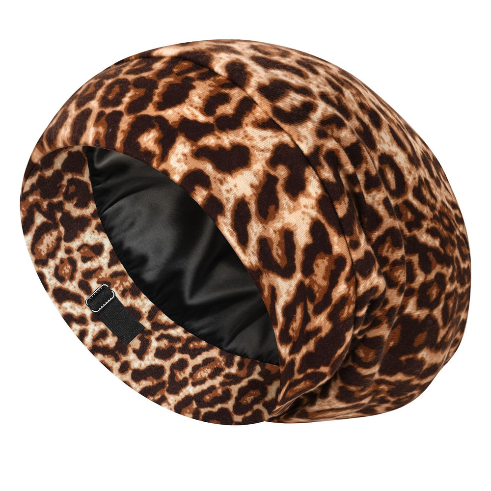 Bonete de seda LULUSILK marrón leopardo para dormir, protege el cabello durante la noche.