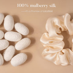 Paquete de tres scrunchies LULUSILK en seda Mulberry, versátiles para outfits.