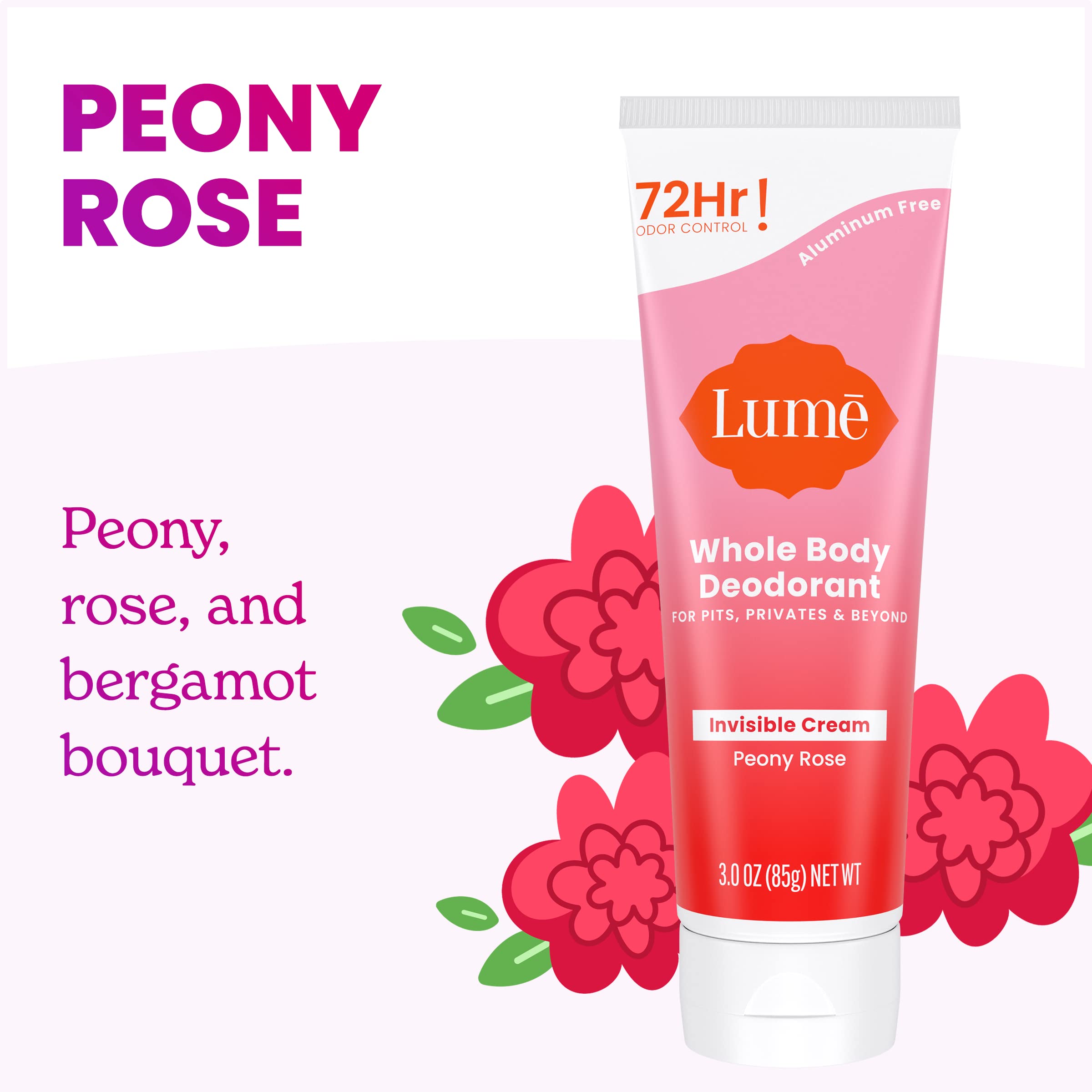 Lume packaging highlights 3.0 oz size and skin-safe formula