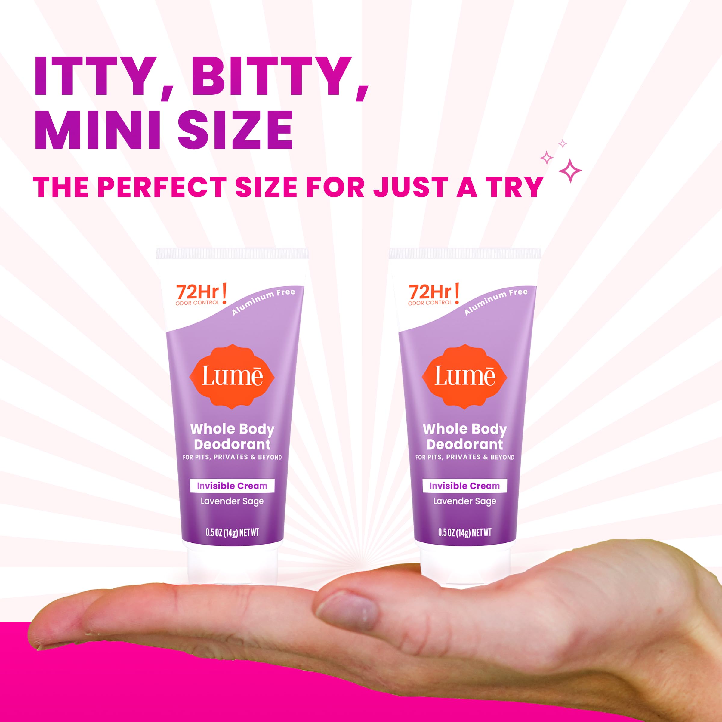 Aplicación suave de desodorante Lume mini tubo para frescura discreta.