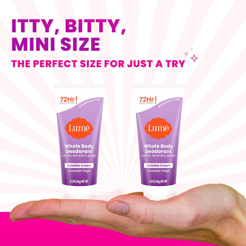 Aplicación suave de desodorante Lume mini tubo para frescura discreta.