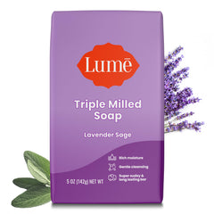Lume barra jabón lavanda-salvia, detalle: aroma relajante y textura cremosa.