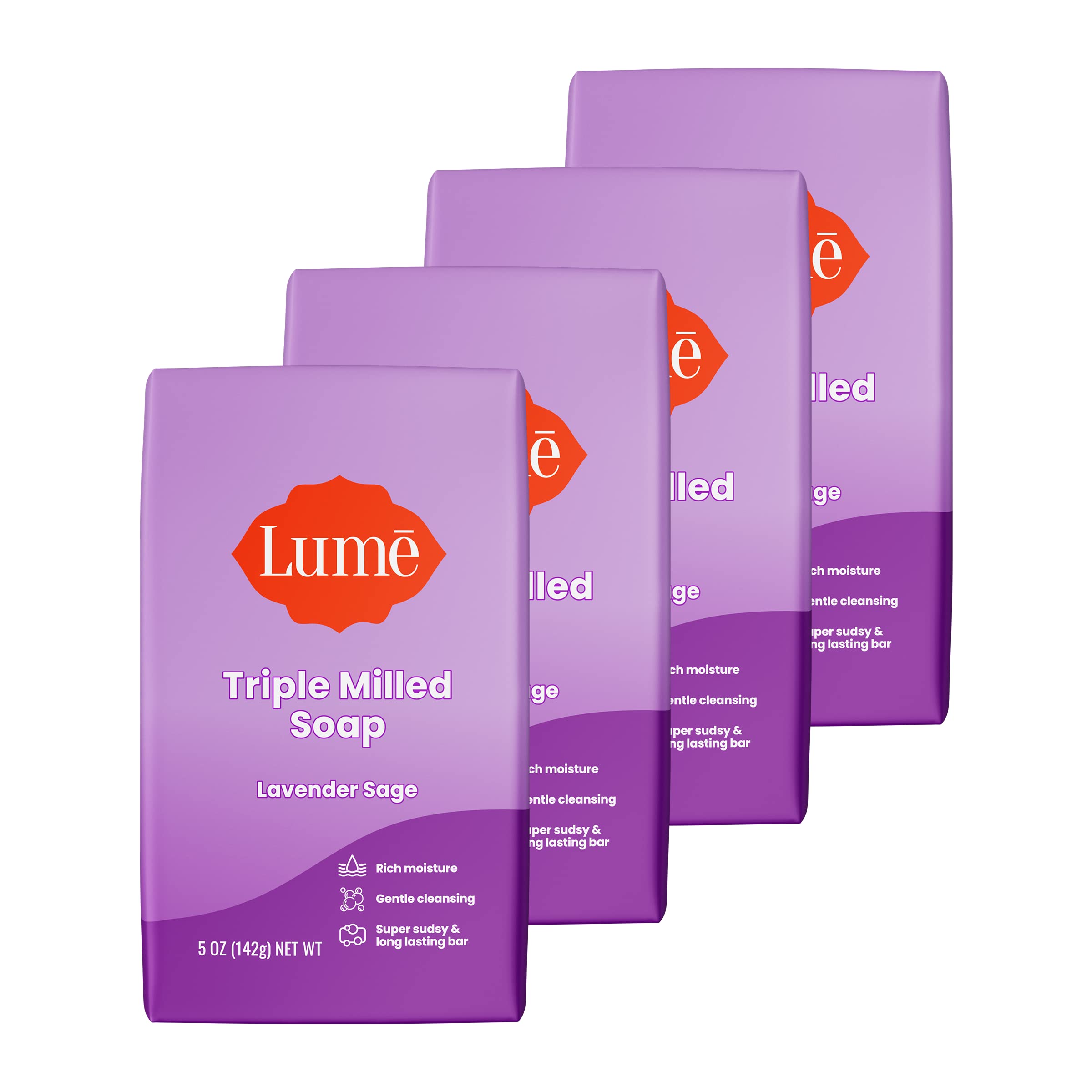 Barra de jabón Lume con molienda triple para espuma cremosa y duradera Lavanda Salvia.