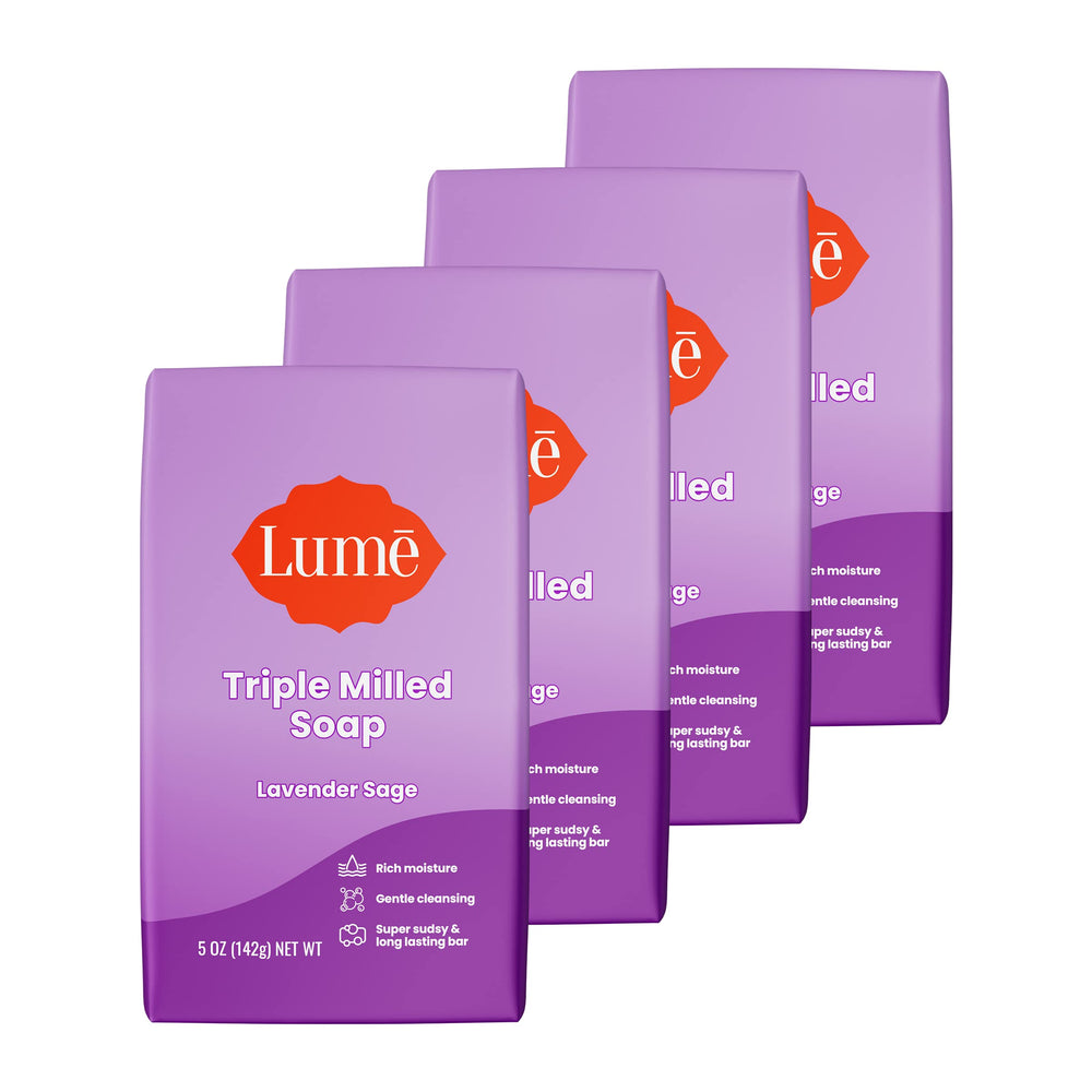 Barra de jabón Lume con molienda triple para espuma cremosa y duradera Lavanda Salvia.