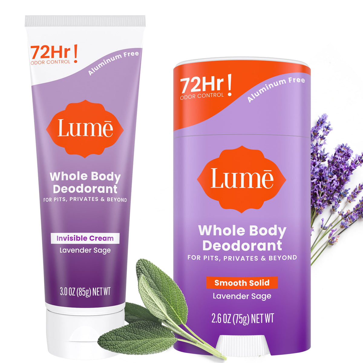 Lume crema invisible Lavanda Salvia, control diario del olor en pieles sensibles.