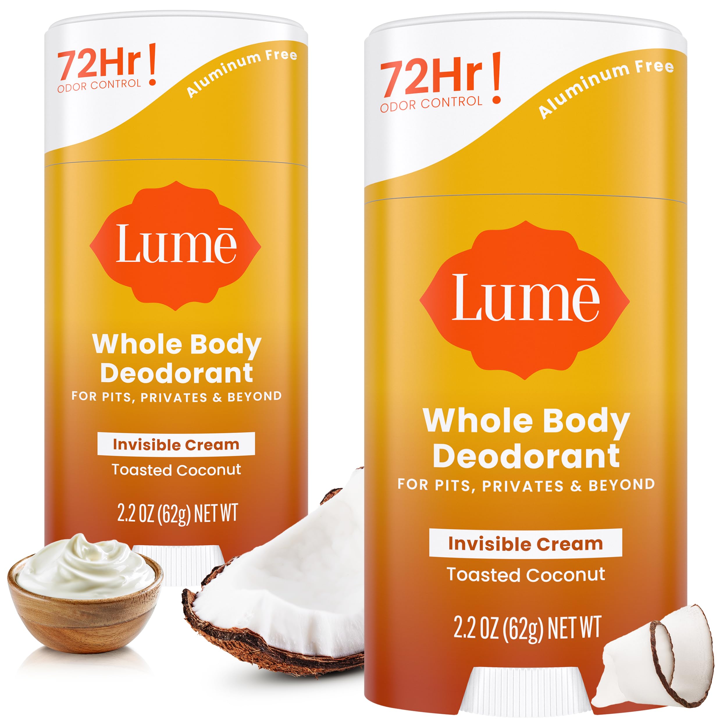 Lume desodorante corporal invisible en crema-barra con coco tostado para control diario