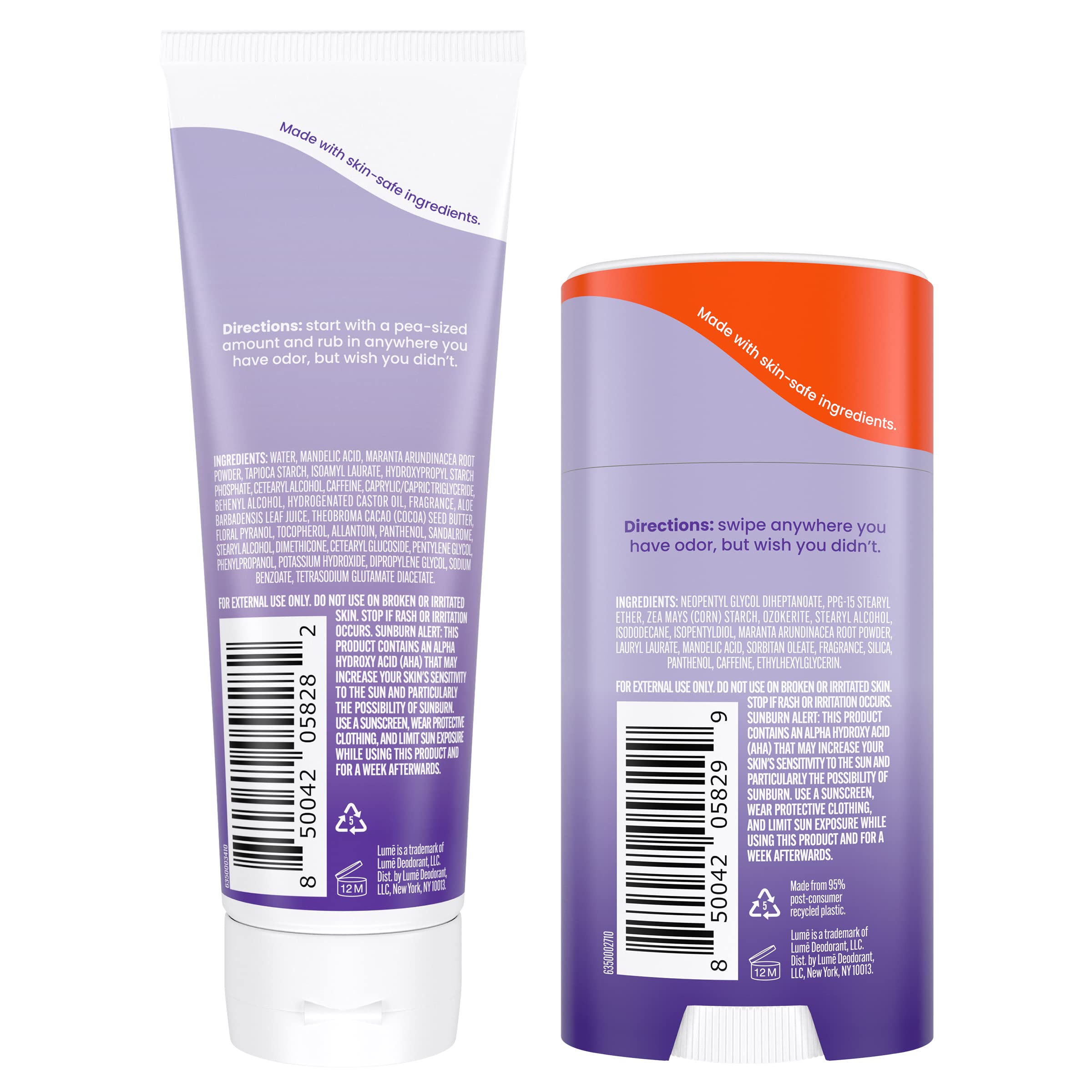 Lume desodorante corporal en stick sólido de 2.6oz, aplicación suave.