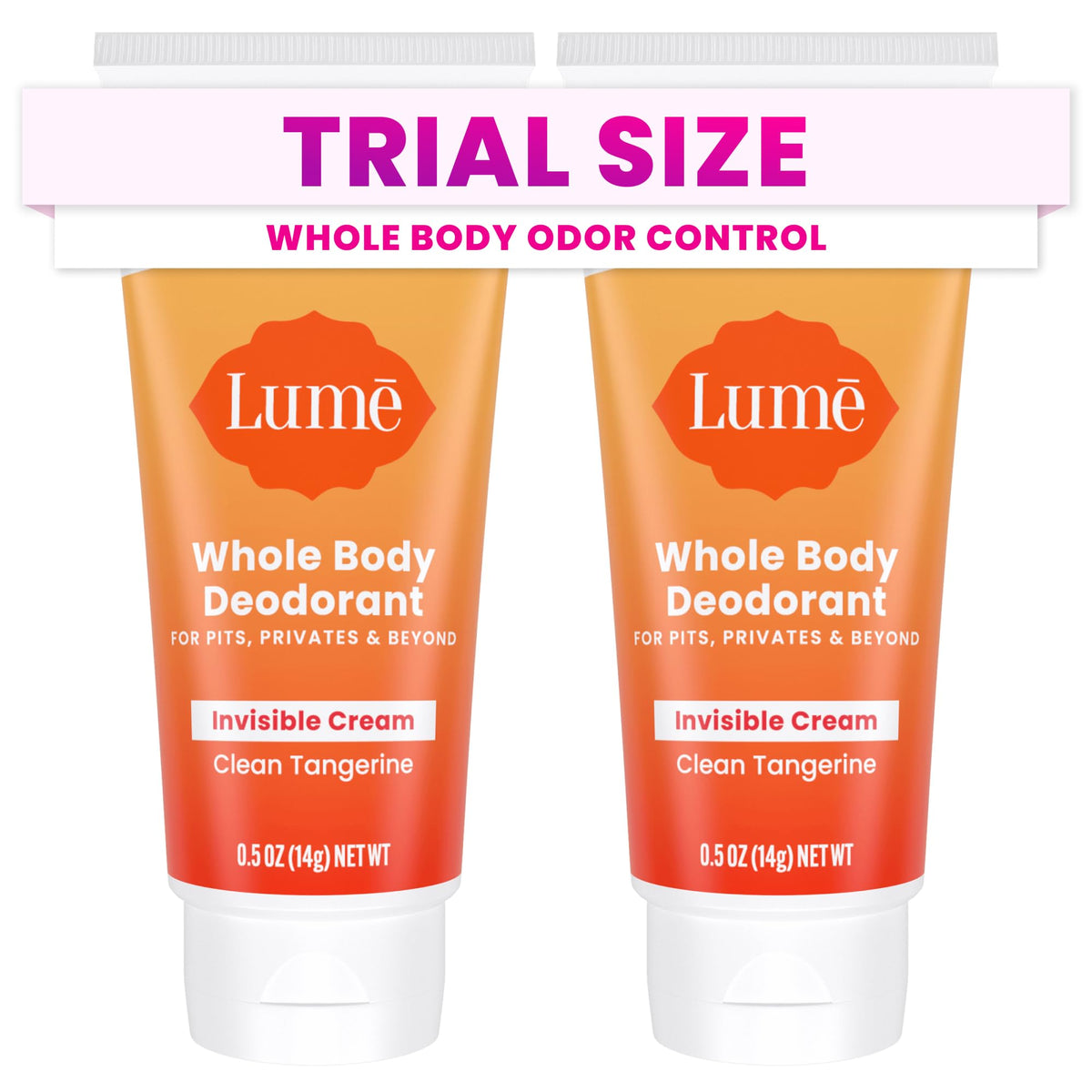 Lume desodorante corporal crema invisible en mini-tubo con fragancia de naranja para viajar.