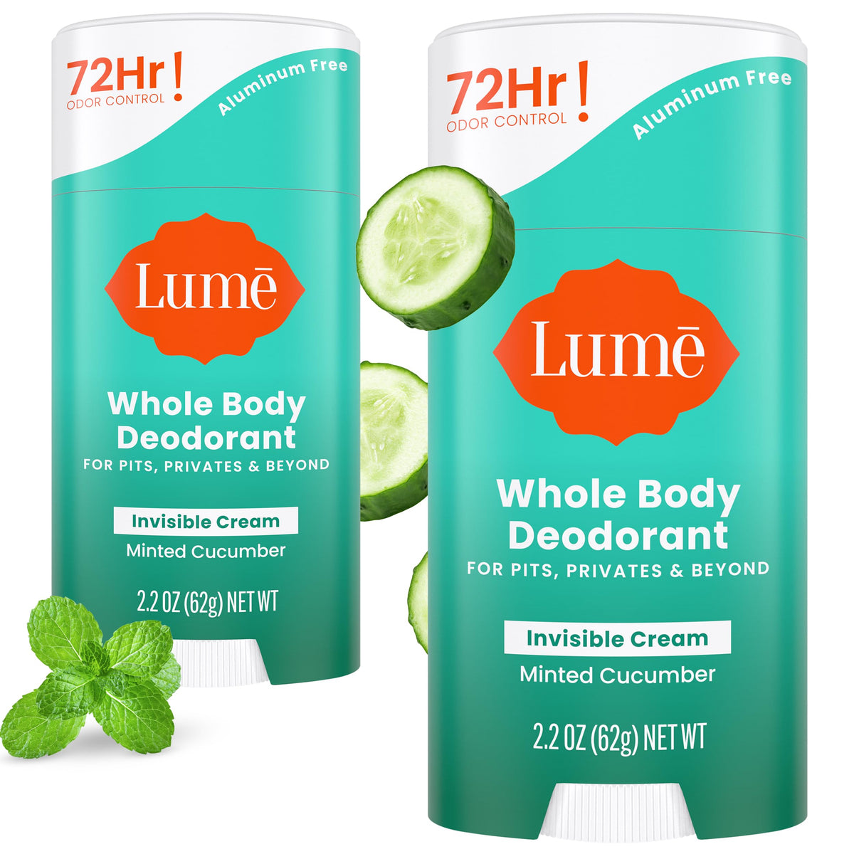 Lume desodorante de cuerpo entero, crema invisible en stick, aroma mentolado pepino para uso diario.