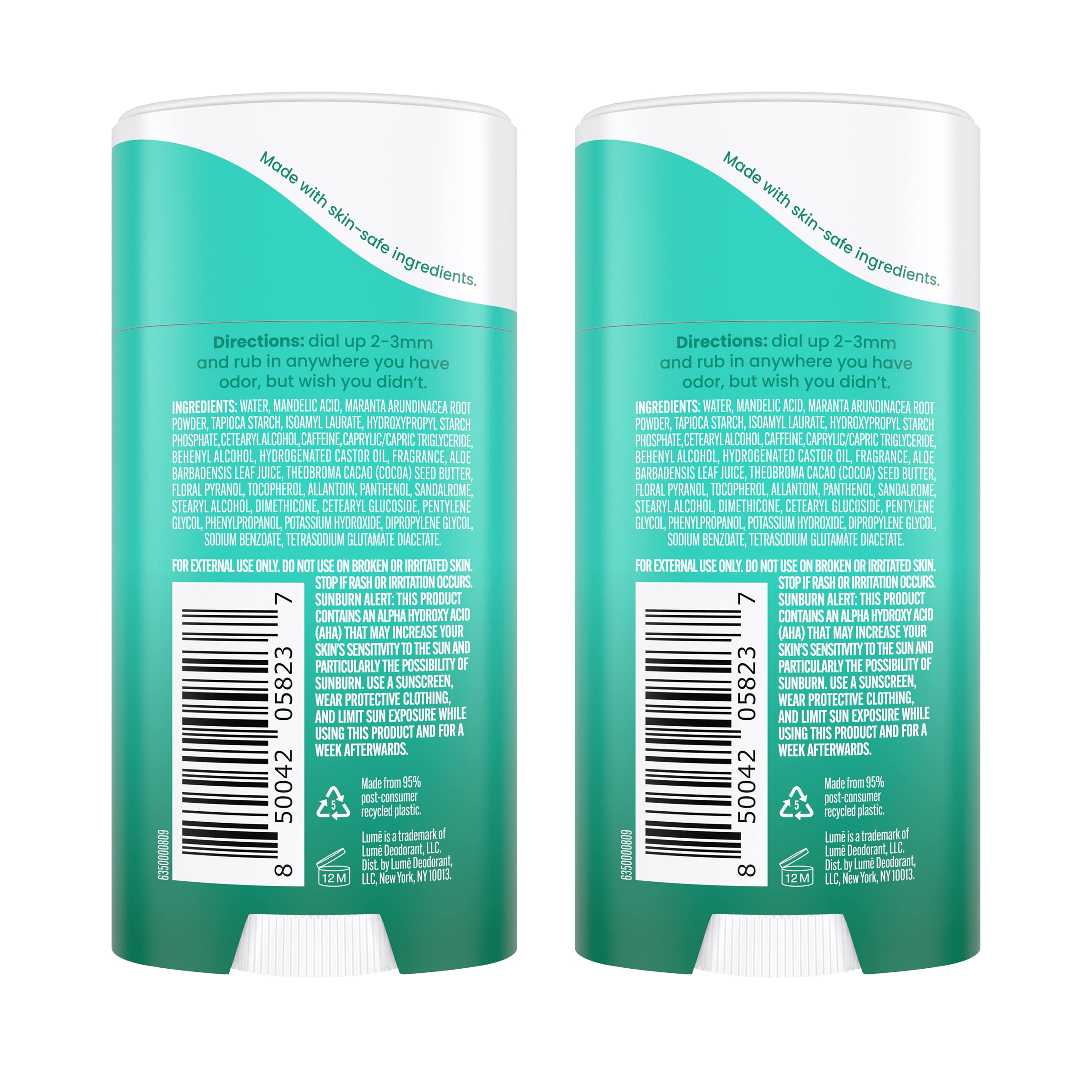 Paquete de dos desodorantes Lume, aroma mint Pepino para compartir.
