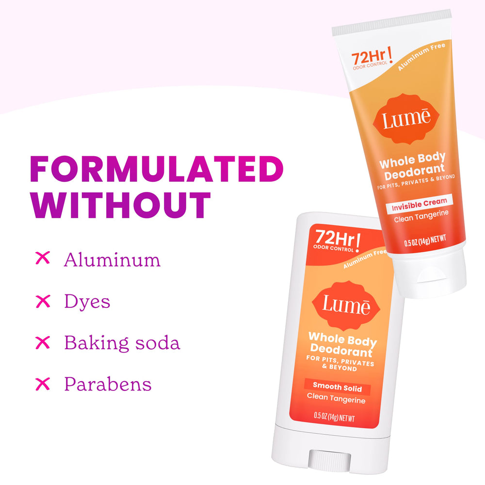 Lume pH-balanced formula designed to block odor before it forms.