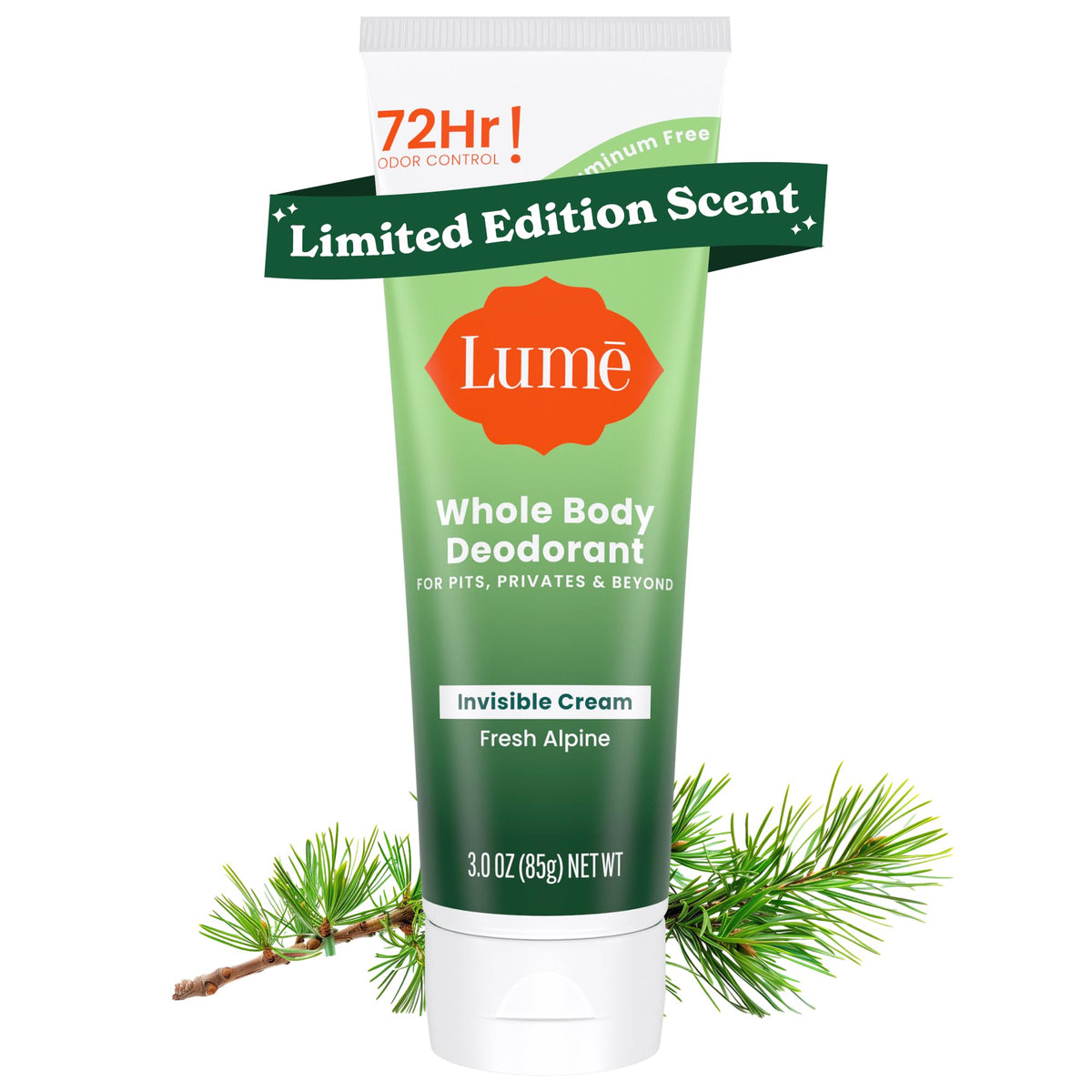 Lume Whole Body Deodorant invisible cream tube packaging for discreet odor control