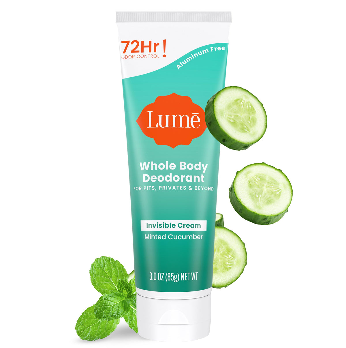 Lume Whole Body Deodorant Minted Cucumber close-up showing long-lasting odor control
