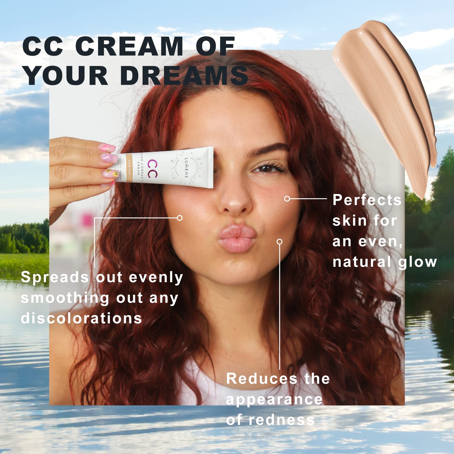 Lumene Crema CC correctora, reducción visual del enrojecimiento sin peso.