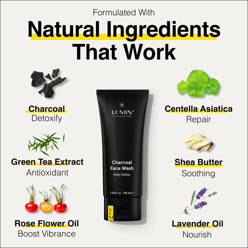 Lumin limpiador facial con carbón activado, espuma suave para limpieza efectiva.