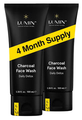 Lumin limpiador facial con carbón activado: botella que ilustra la limpieza de poros.