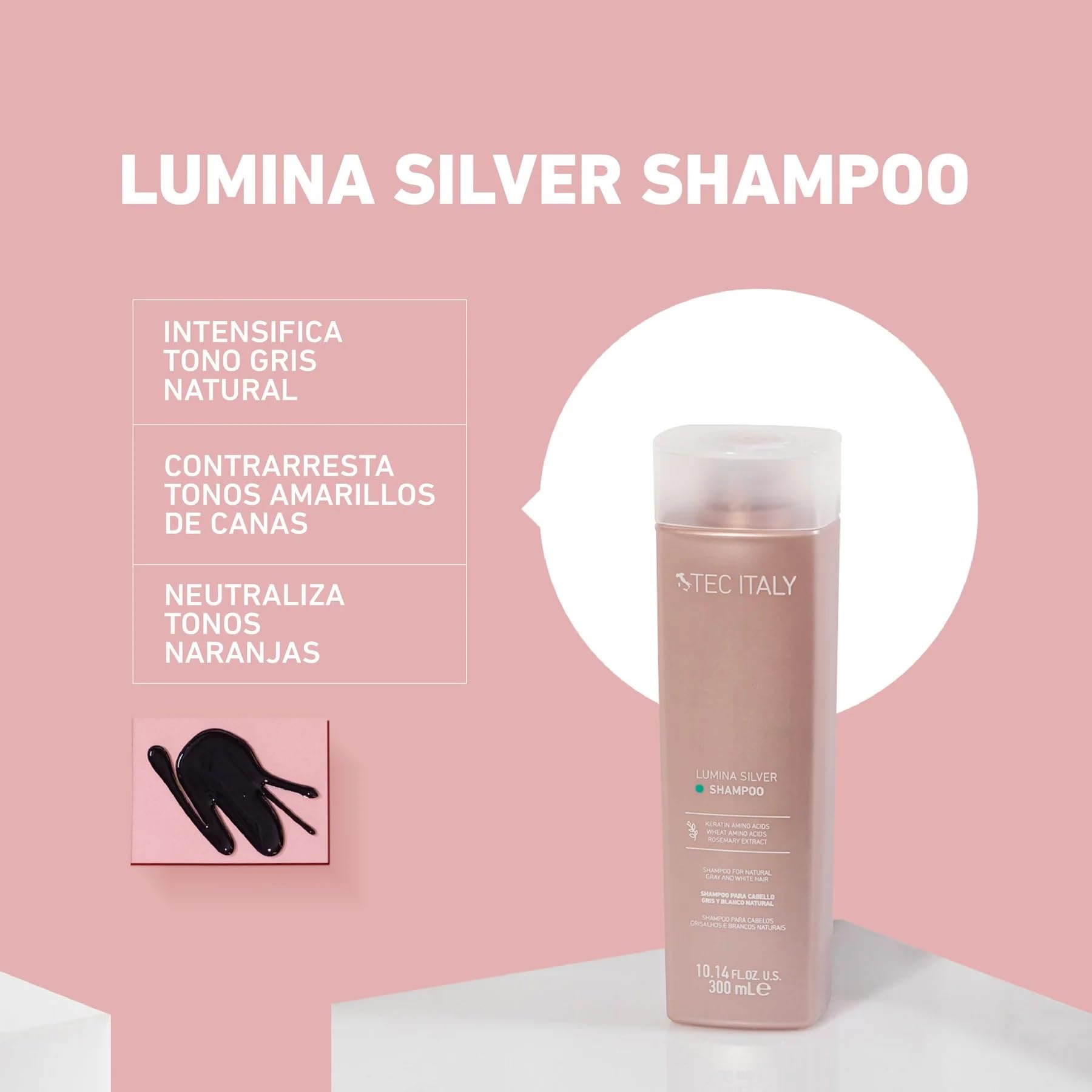 Lumina champú púrpura aporta hidratación y nutrición para cabello suave.