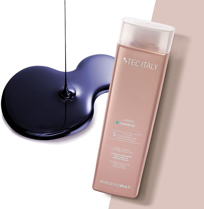 Lumina champú púrpura ofrece protección UV y antioxidantes para el cabello.