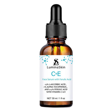 LuminaSkin Serum Vitamina C en bote para piel radiante.