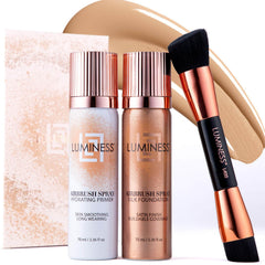 LUMINESS kit de inicio con base seda spray tono claro-medio para un acabado uniforme.