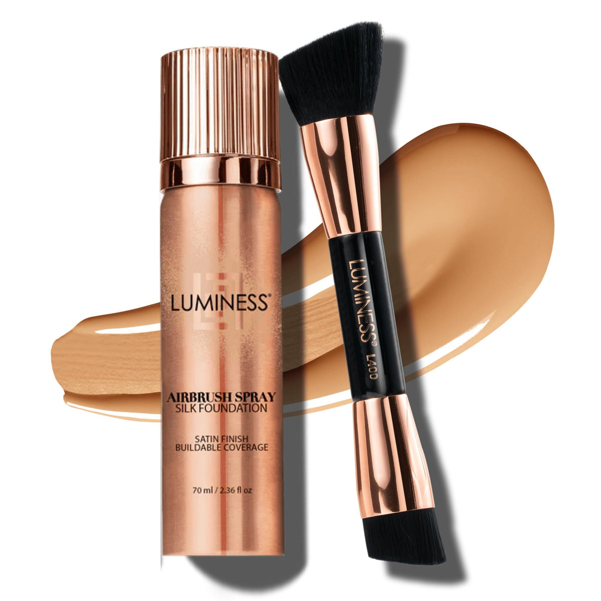 Luminess Silk base frasco: acabado suave y tono medio.
