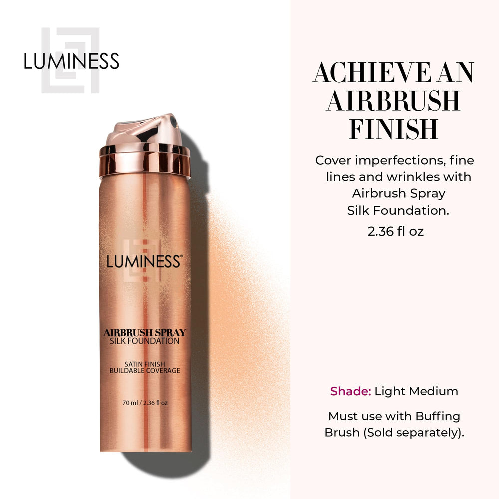 LUMINESS Silk spray on brush demonstrates easy, buildable coverage.
