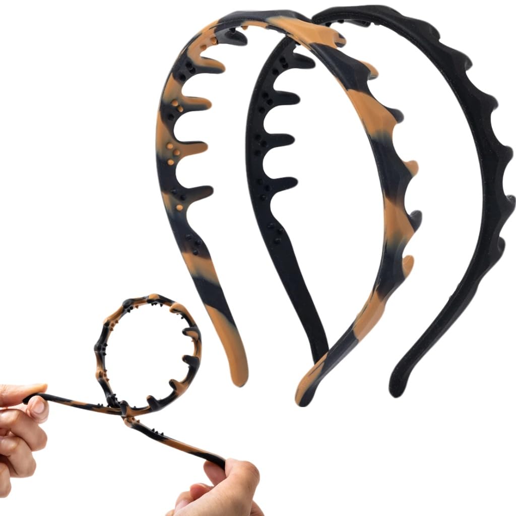 Lumitrail diadema con dientes silicona negra para sujetar peinados durante el ejercicio.
