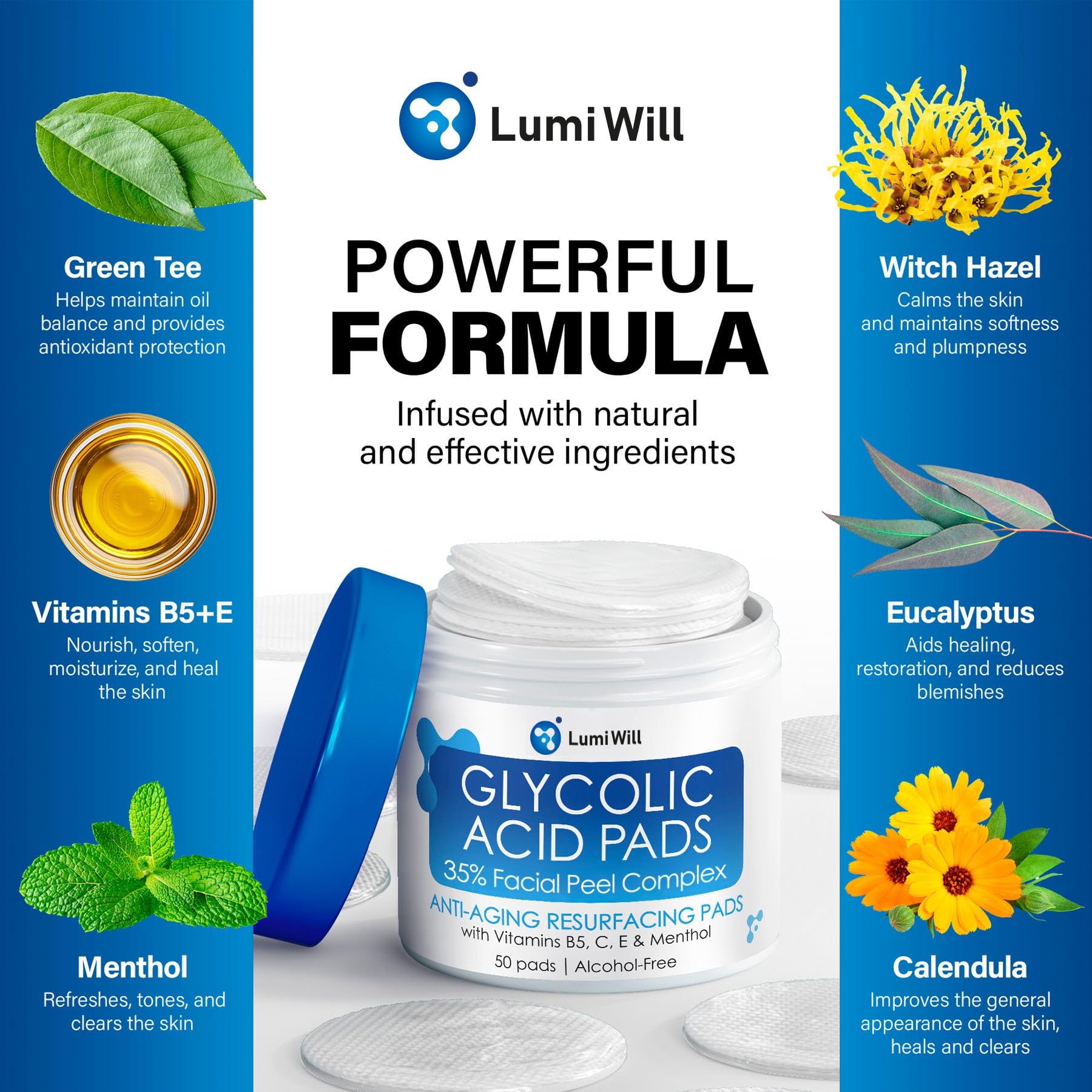 LUMI WILL textura de almohadillas exfoliantes para piel sensible.