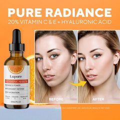 Lupure Vitamin C Serum 20% label closeup highlights ingredients for skin care