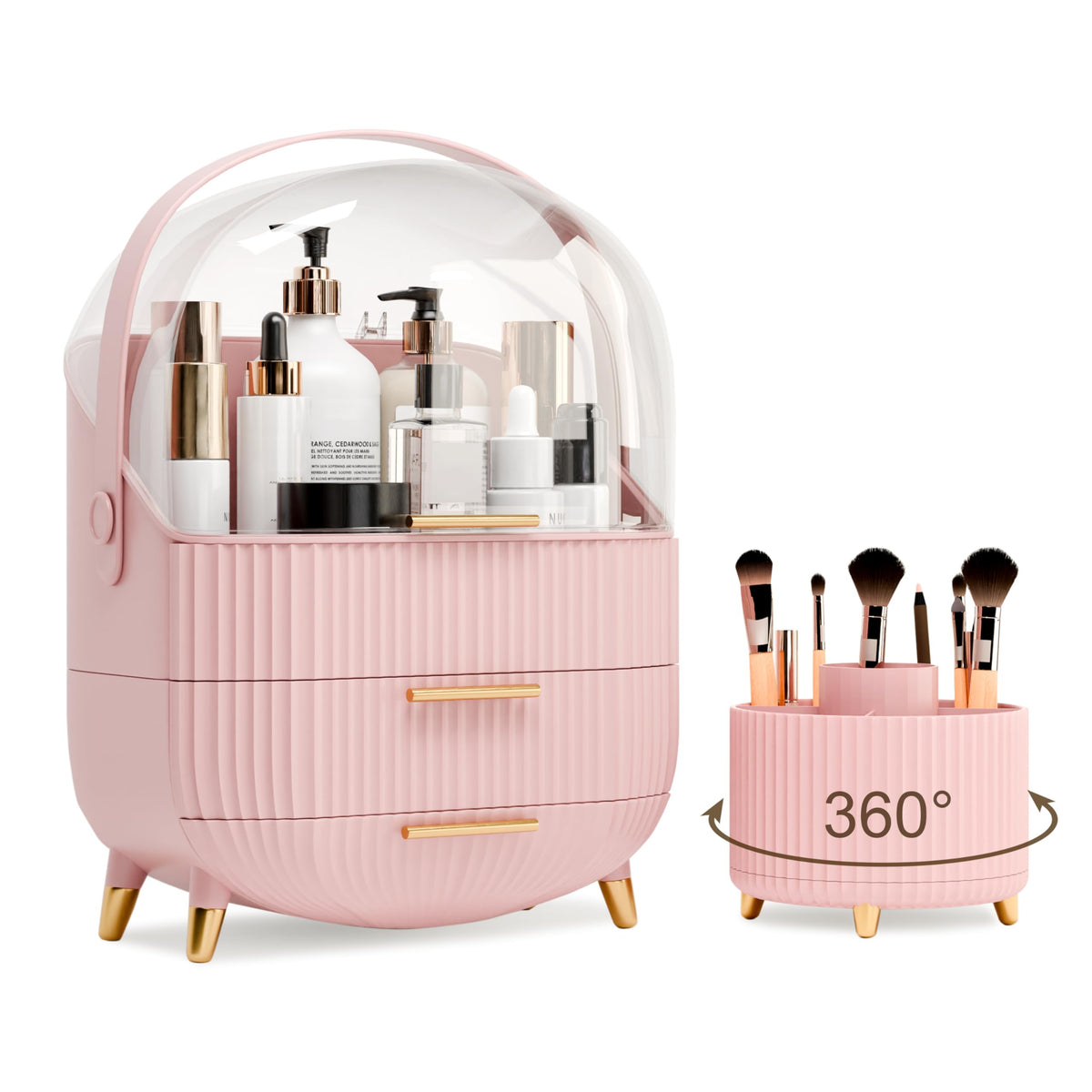 Organizador lurcns con tapa acrílica protege y exhibe productos de maquillaje.