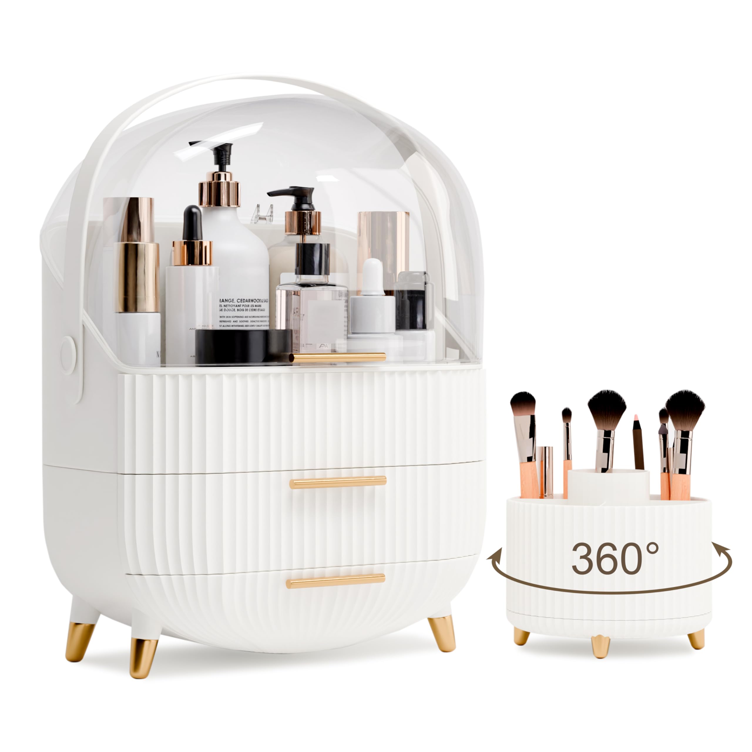 Lurcns organizador de maquillaje con tapa transparente para ordenar y proteger cosméticos.