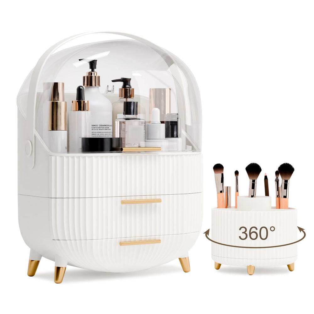 Lurcns organizador de maquillaje con tapa transparente para ordenar y proteger cosméticos.