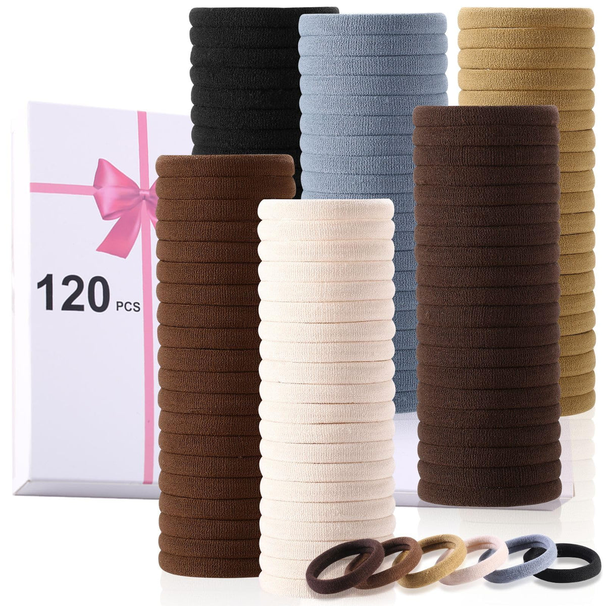 LuSeren 120 piezas de ligas para cabello grueso en colores neutros, opción diaria y duradera.