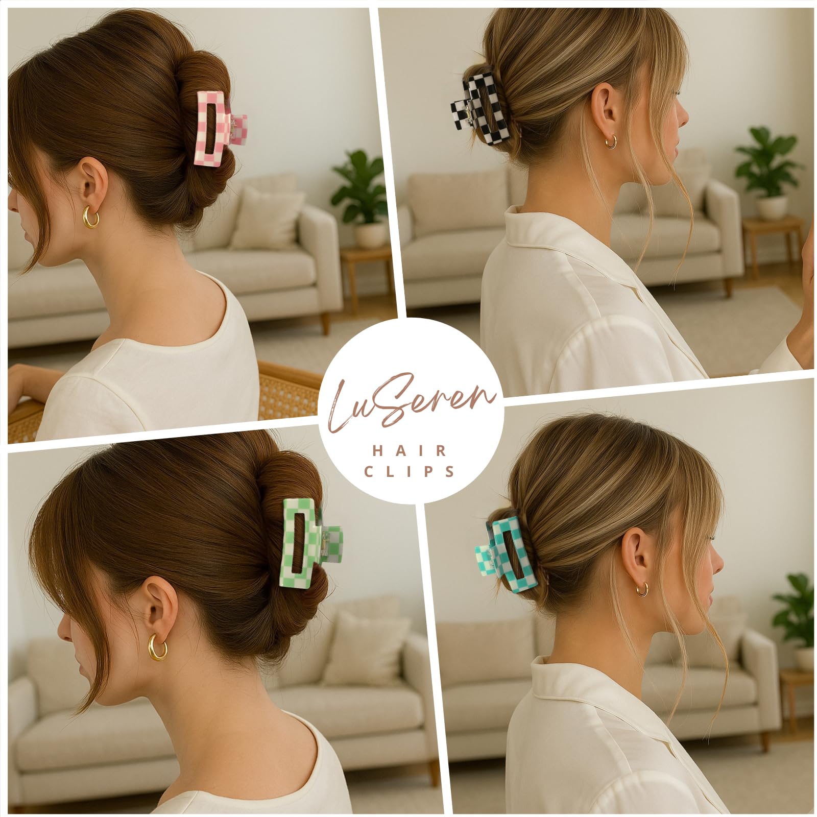 LuSeren clip cuadriculado menta para estilos vibrantes y modernos.