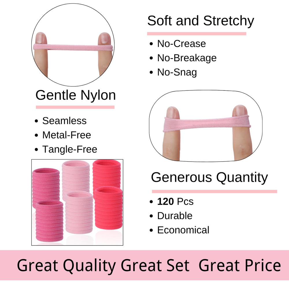 Elásticos de nailon LuSeren suaves para pelo Rosa, cómodo y seguro.