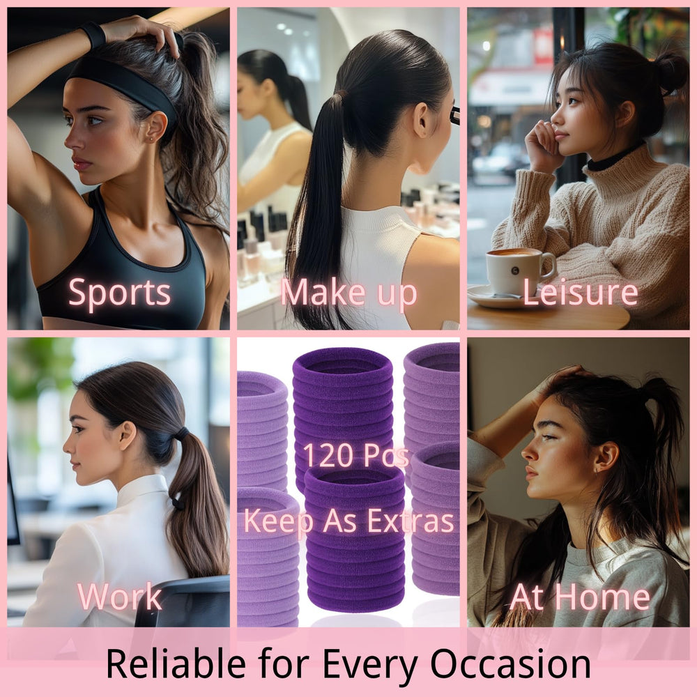LuSeren gomas moradas para cabello grueso, sujeción estable durante el día.