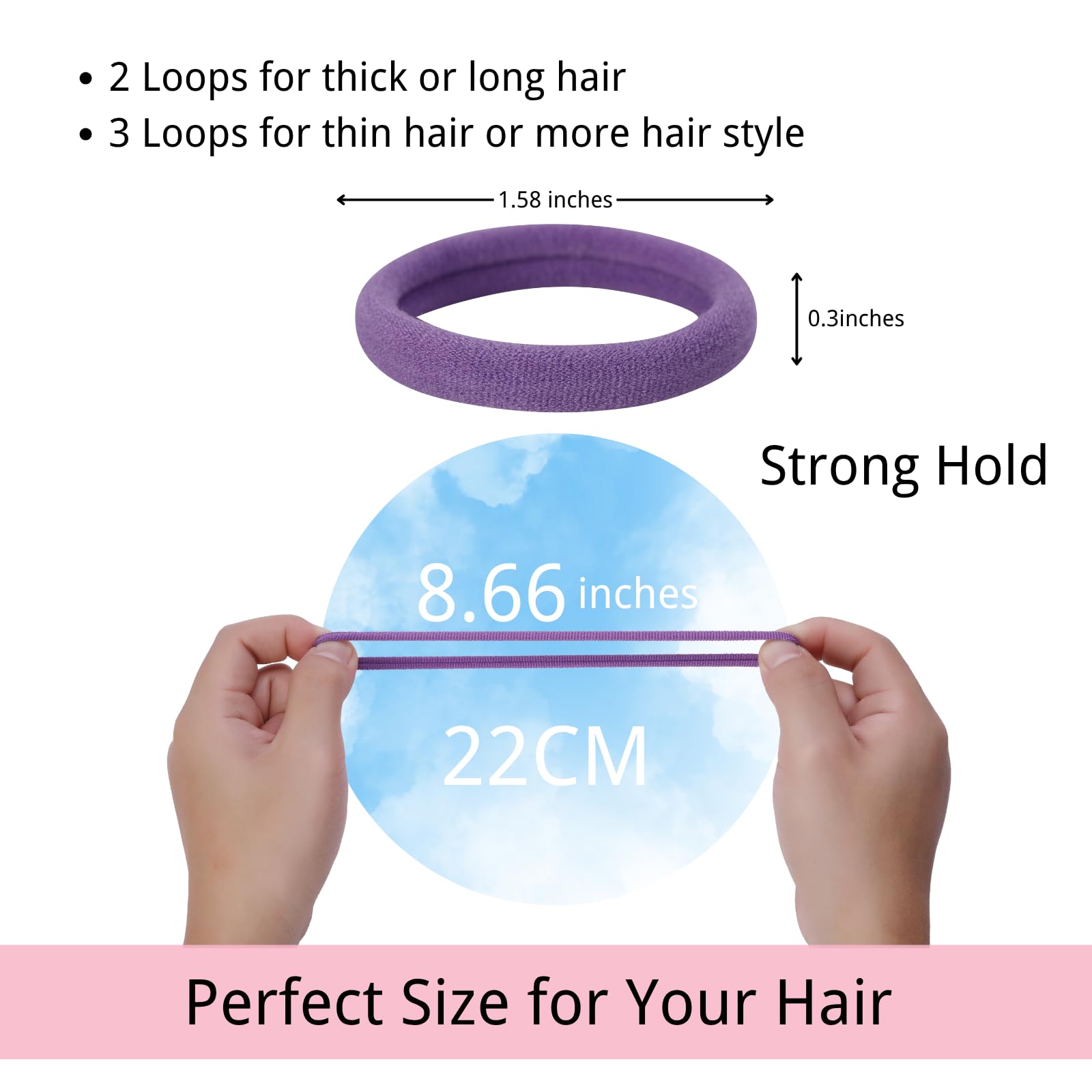 LuSeren gomas moradas, diseño sin daño, sin costura para cabello grueso.