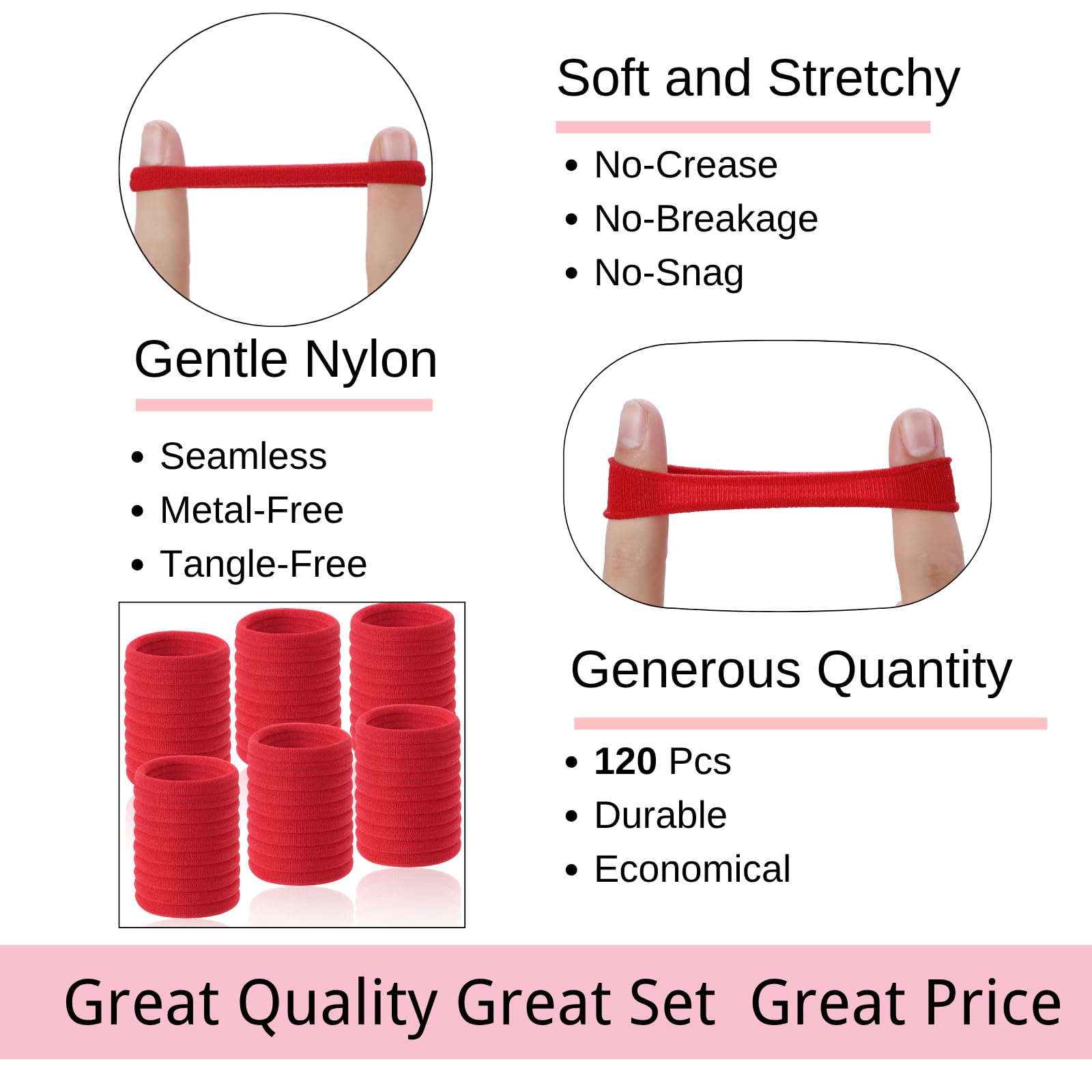 LuSeren gomas-pelo-nylon-sin-dano-rojas-lisas para cabello grueso.