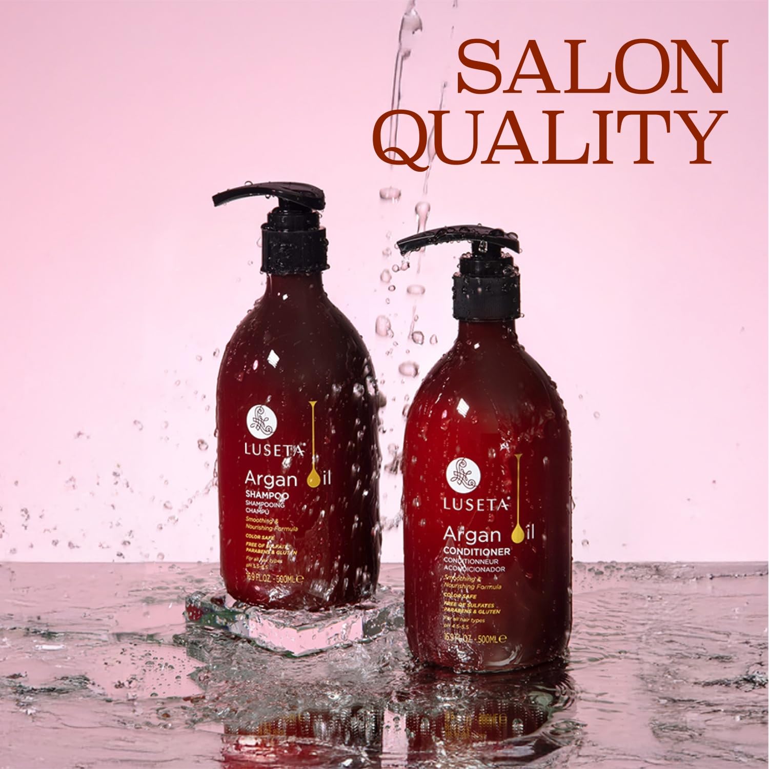 Après-shampoing Luseta Argan: flacon élégant, démêle et adoucit les cheveux.
