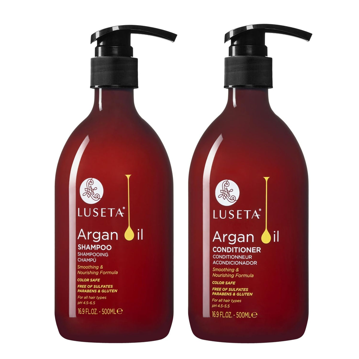 Shampoing Luseta Argan: bouteille nette, nourrit et protège les cheveux fins.