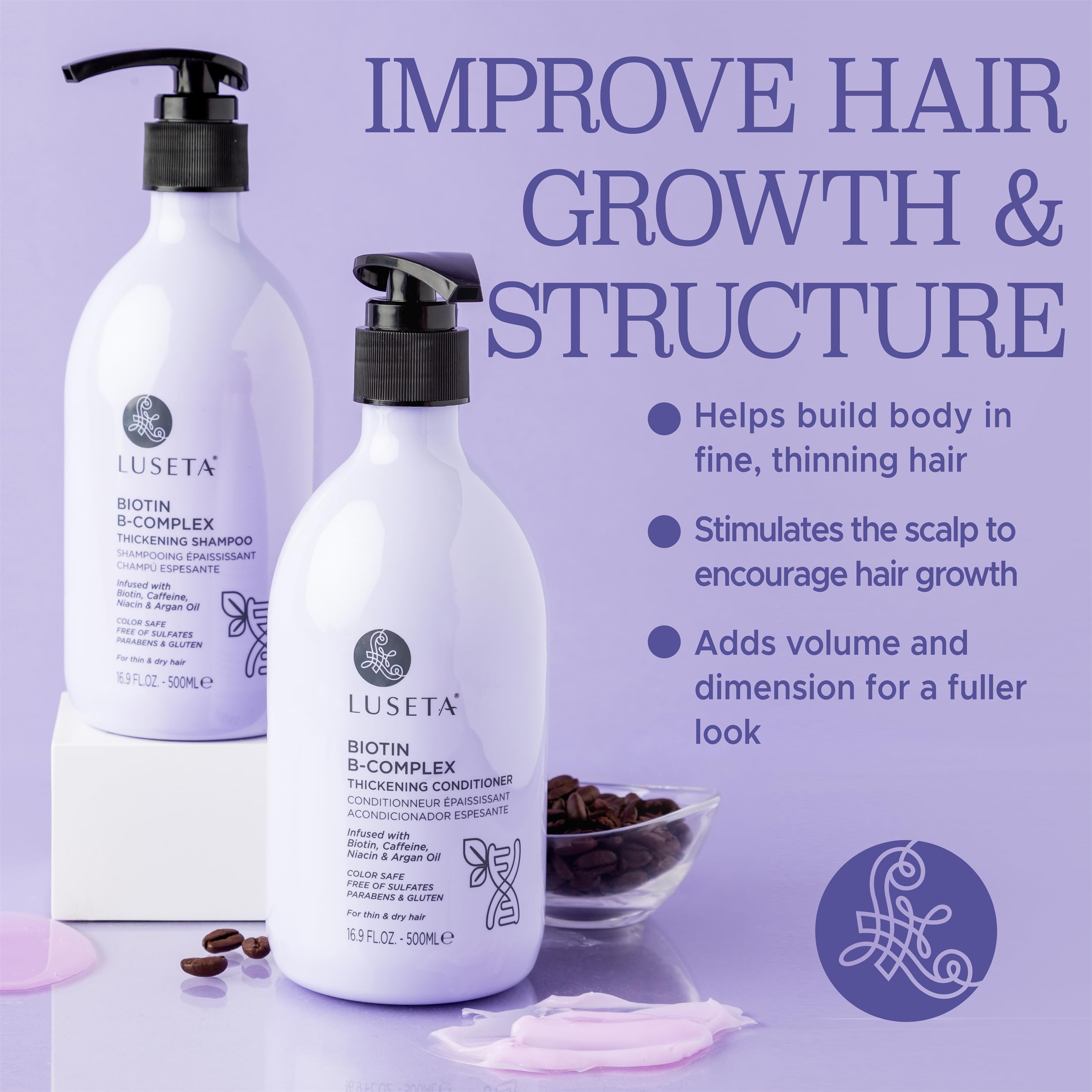 L LUSETA B-Complex Shampoo para cabello fino con volumen natural.