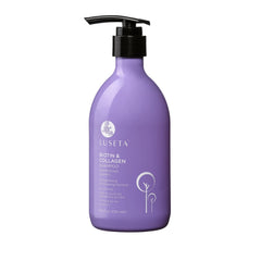Luseta Biotina y Colágeno Shampoo, botella para volumen y brillo.
